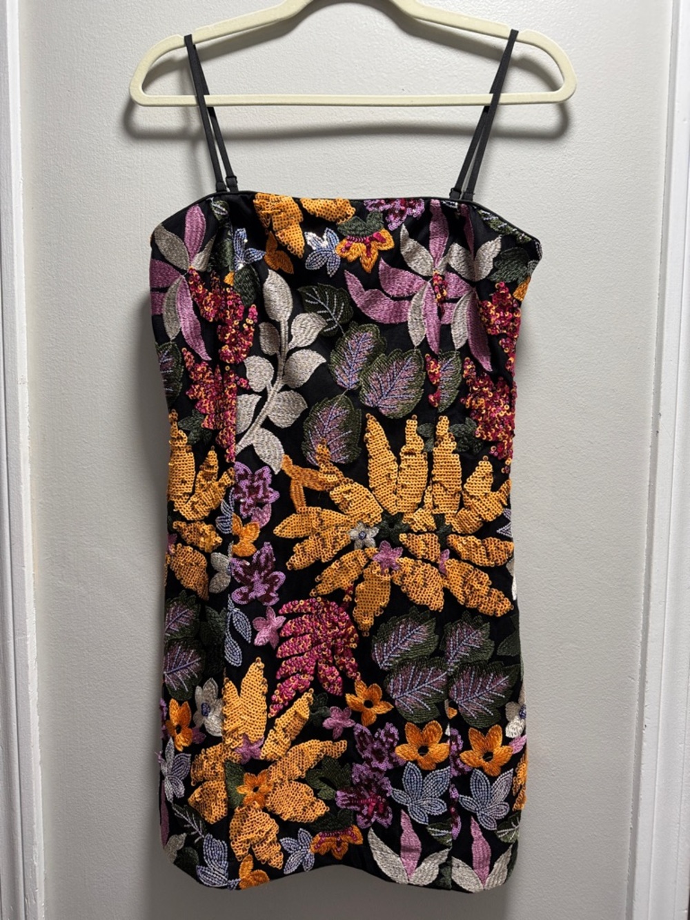 Endless Rose Black Mini Dress with Yellow & Purple Floral Embroidery